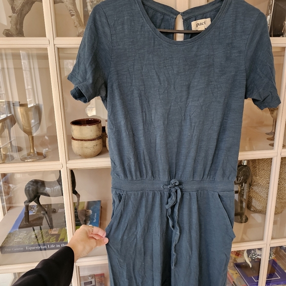 Pact Organic Cotton Relaxed Slub House Short Sleeve Jumpsuit Dark Teal XS - Picture 5 of 12